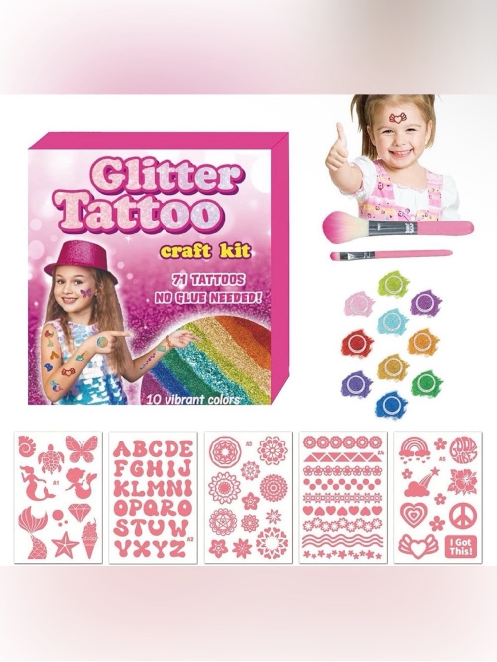 Glitter tattoo Craft Kit for Kids body stickers NWT